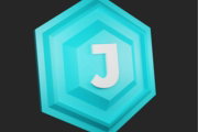 a blue hexagonal object with the letter j on it